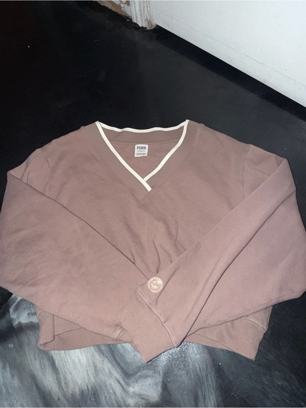 PINK Victoria's Secret Mauve V-Neck Sweater with Cream Trim